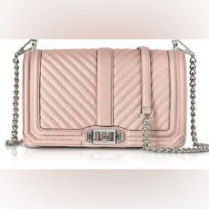 Rebecca Minkoff Love Chevron-Quilted Leather 100% Crossbody Powder Pink/Silver